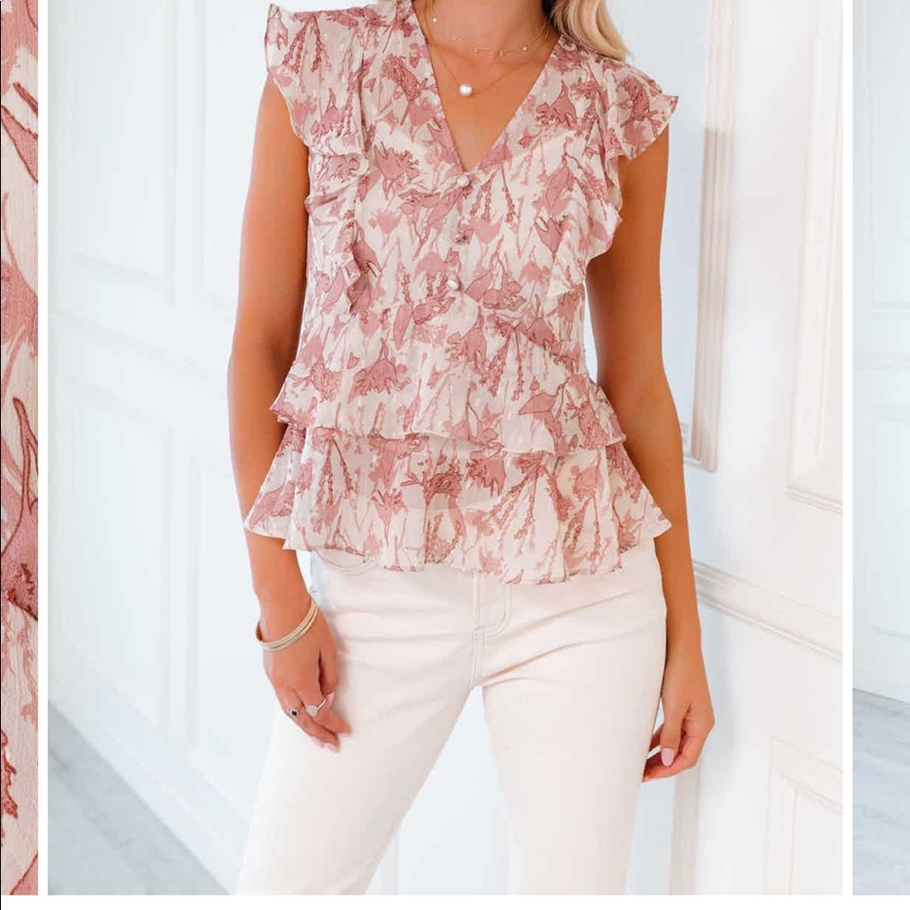 ALEAH PRINTED RUFFLE BABYDOLL BLOUSE - NWT